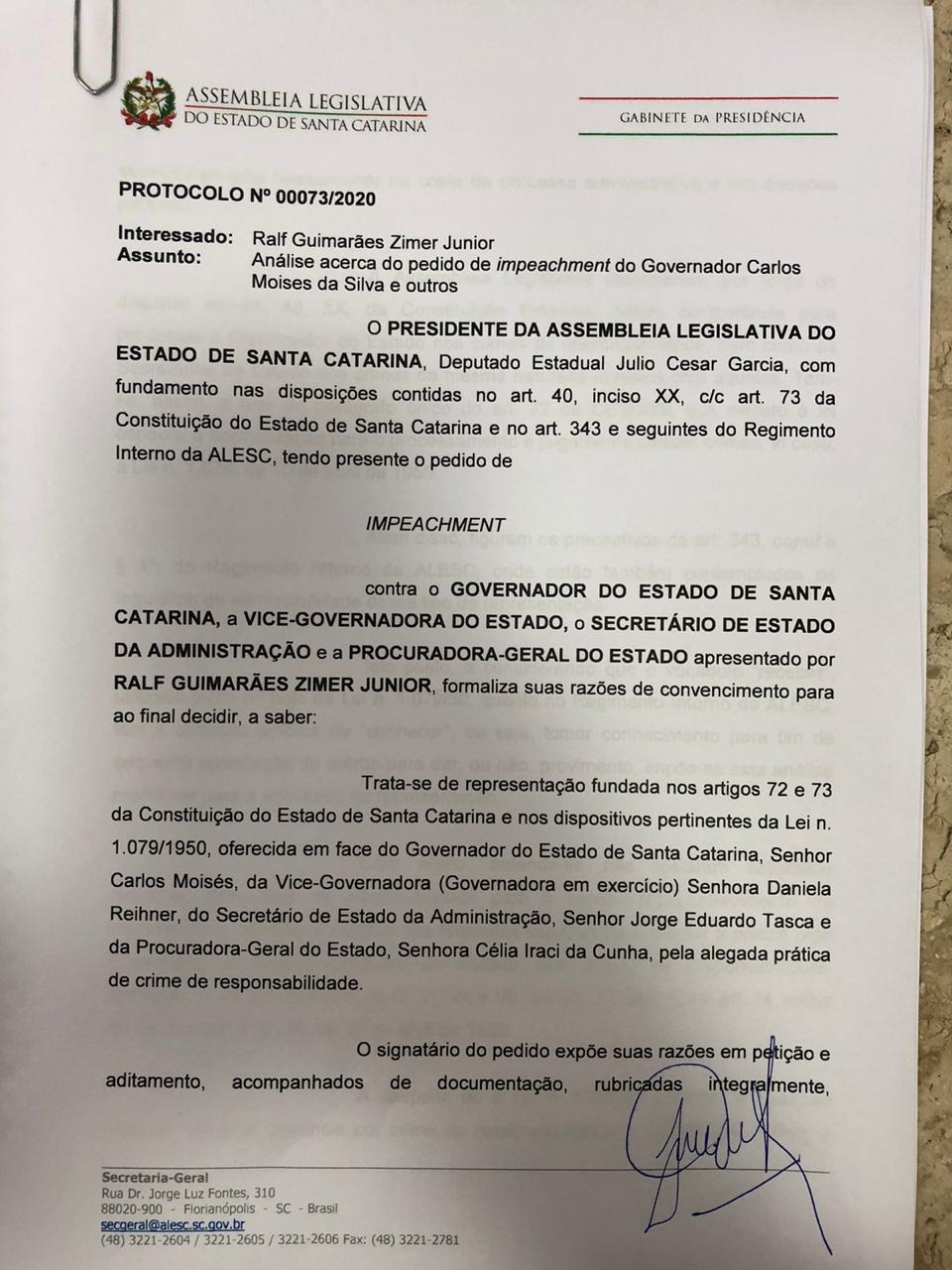Assembleia decide pelo não recebimento do impeachment de Carlos Moisés 