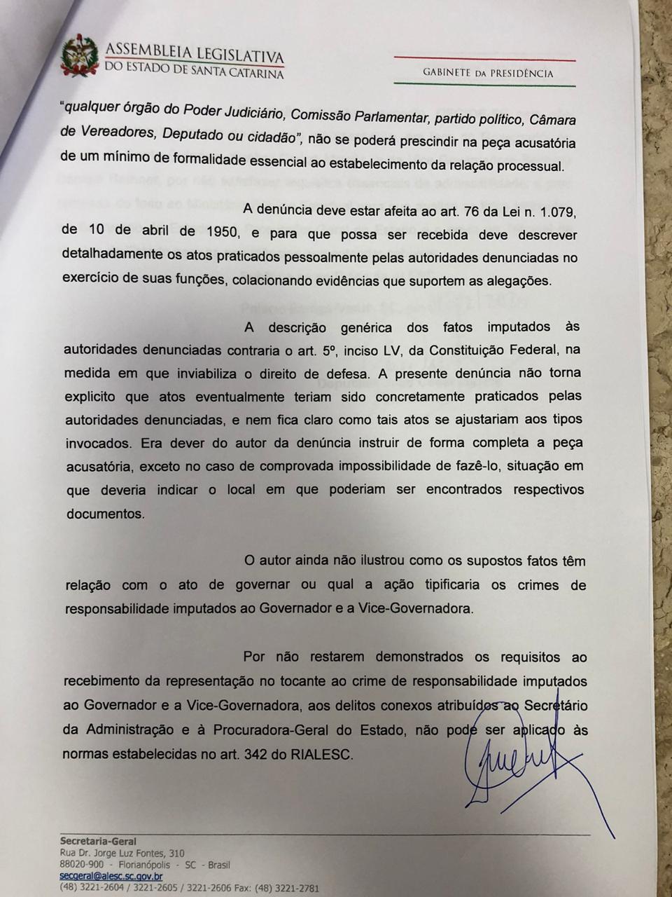 Assembleia decide pelo não recebimento do impeachment de Carlos Moisés 