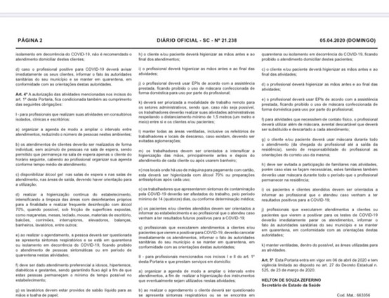 Publicada Portaria que libera serviços a partir de amanhã em Santa Catarina 