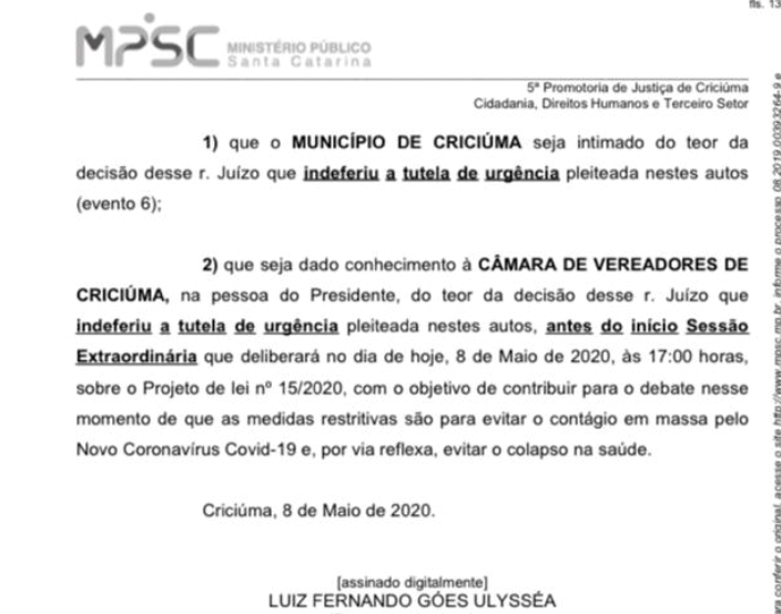 Intimação do MP tira de tramitação projeto para retorno do Transporte Coletivo em Criciúma