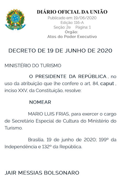 O movimento de Daniel Freitas para a nomeação do ator Mário Frias ao Ministério da Cultura 