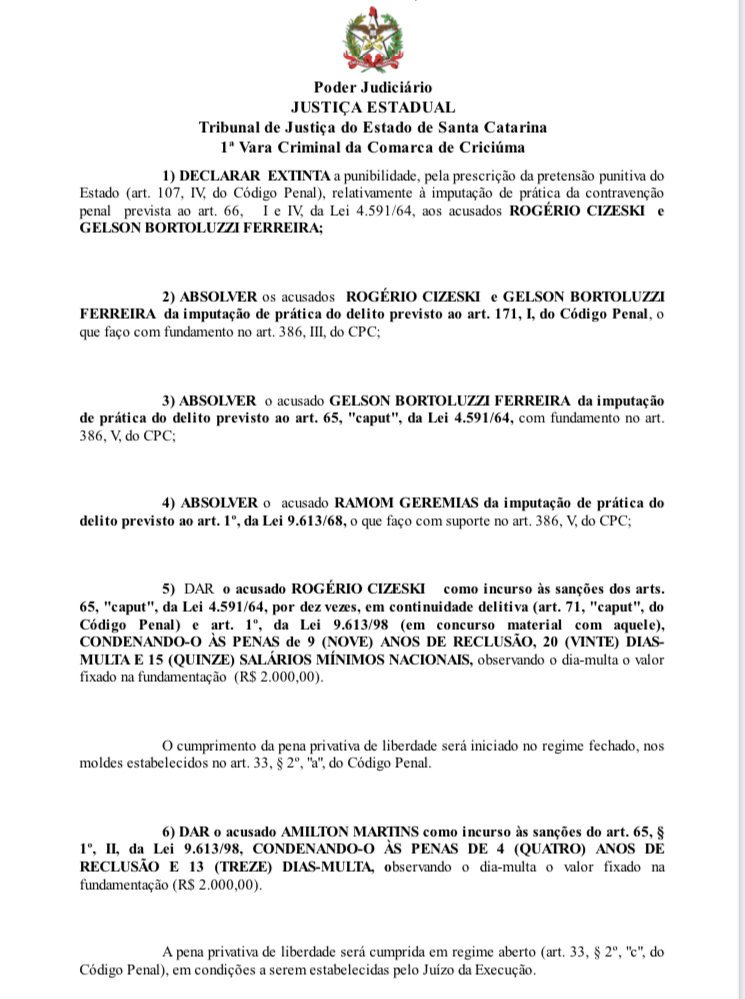 Empresário condenado por venda irregular de imóveis e ocultação de valores em Criciúma