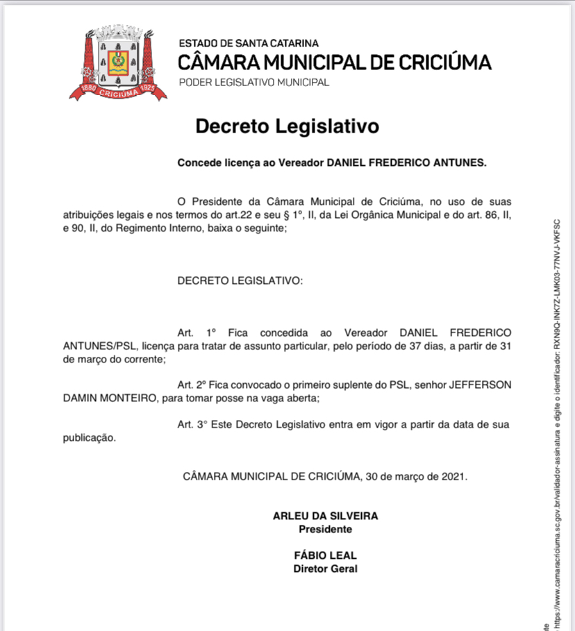 Advogado Jefferson Monteiro assume cadeira na Câmara de Criciúma 