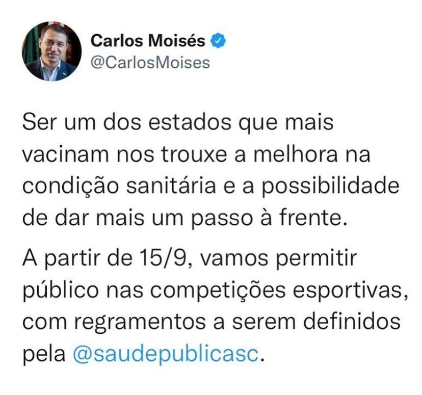 Governador anuncia liberação da presença de público em competições esportivas