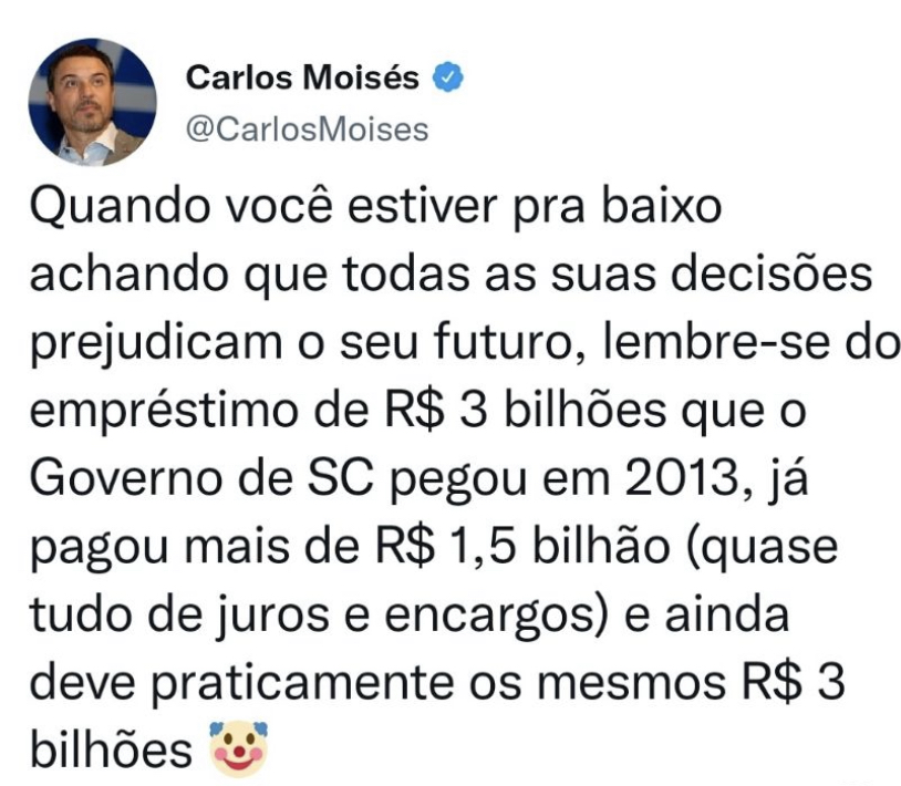 Governador Moisés dispara contra Colombo nas redes sociais 