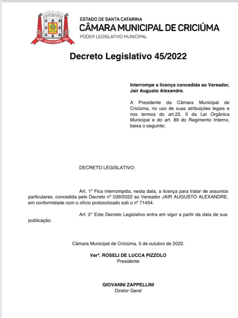 Suplente Edivânio Manenti é convidado a se retirar da Câmara de Criciúma antes do previsto 